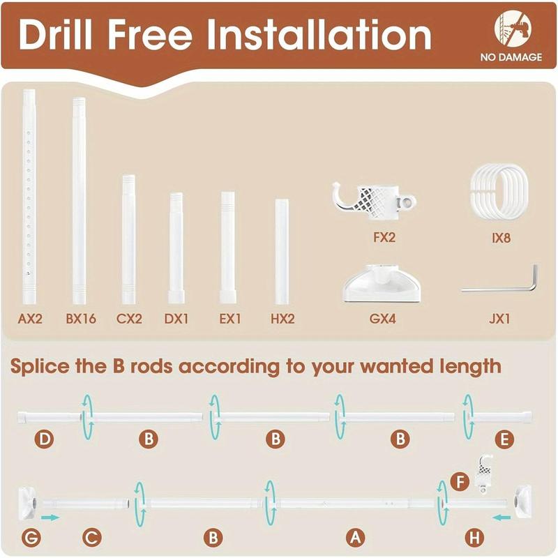 Adjustable Bedroom Partition Rod - Heavy-Duty Room Divider Curtain Rod for 4-10 Ft High and 28-70 in Wide Spaces - No Drill Freestanding Separator Freestanding Tension Curtain Stand(Curtains are not included)