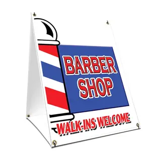 SignMission  18 x 24 in. A-Frame Sidewalk Barber Shop Walk-Ins Welcome Sign with Graphics On Each Side