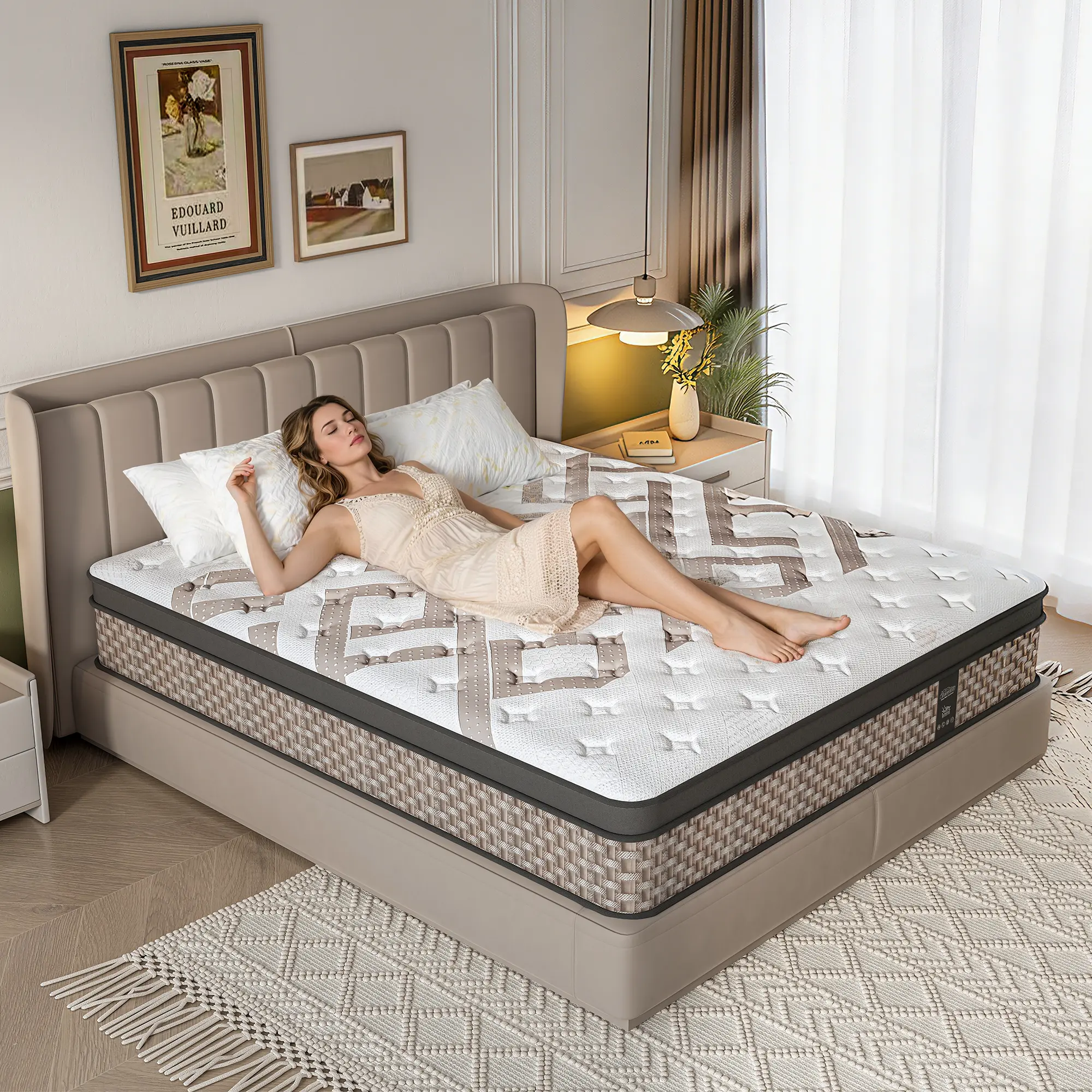 12/14 Inch Hybrid Mattress in a Box with FREE Fitted Sheet, 6-Layer Double Coil Spring, Medium Firm, Pressure Relief, Quiet Comfort, Twin, Full, Queen, King