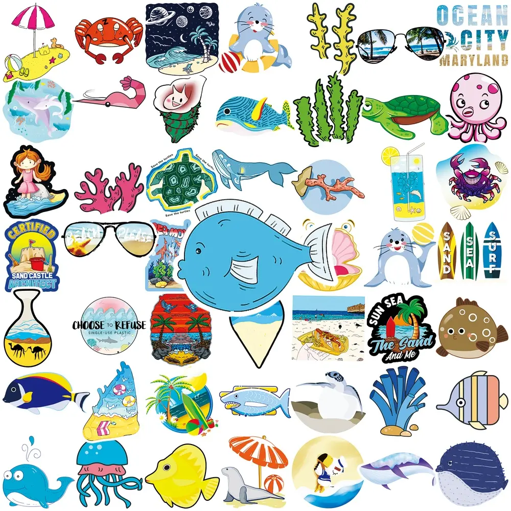 50PCS Ocean Theme Stickers Pack, Cute Waterproof Sea Animal Stickers for Kids Teens, Beach Summer Vibes Vinyl Decals for Car Laptop Water Bottle Phone Notebook Scrapbook DIY Decoration #OceanVibes #BeachLife #SummerVibes #StickerPack #CuteStickers