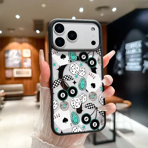 Western Bohemia No.8 Ball Cherry Playing Cards Pattern Magnetic MagSafe Smartphone Case for iPhone 18ProMax-17 Air-16 Pro Max-15 Pro-14-13-12-11 Plus, Aesthetic Slim-Fit Shockproof TPU Cover, Protective Accessory with Impact Protection