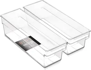 BINO Plastic Storage Bins - Small Shallow Handler Collection Multipurpose Organizer Boxes for Shelf, Cabinet, Drawer, Kitchen Pantry, Laundry, Clear Home & Freezer Containers