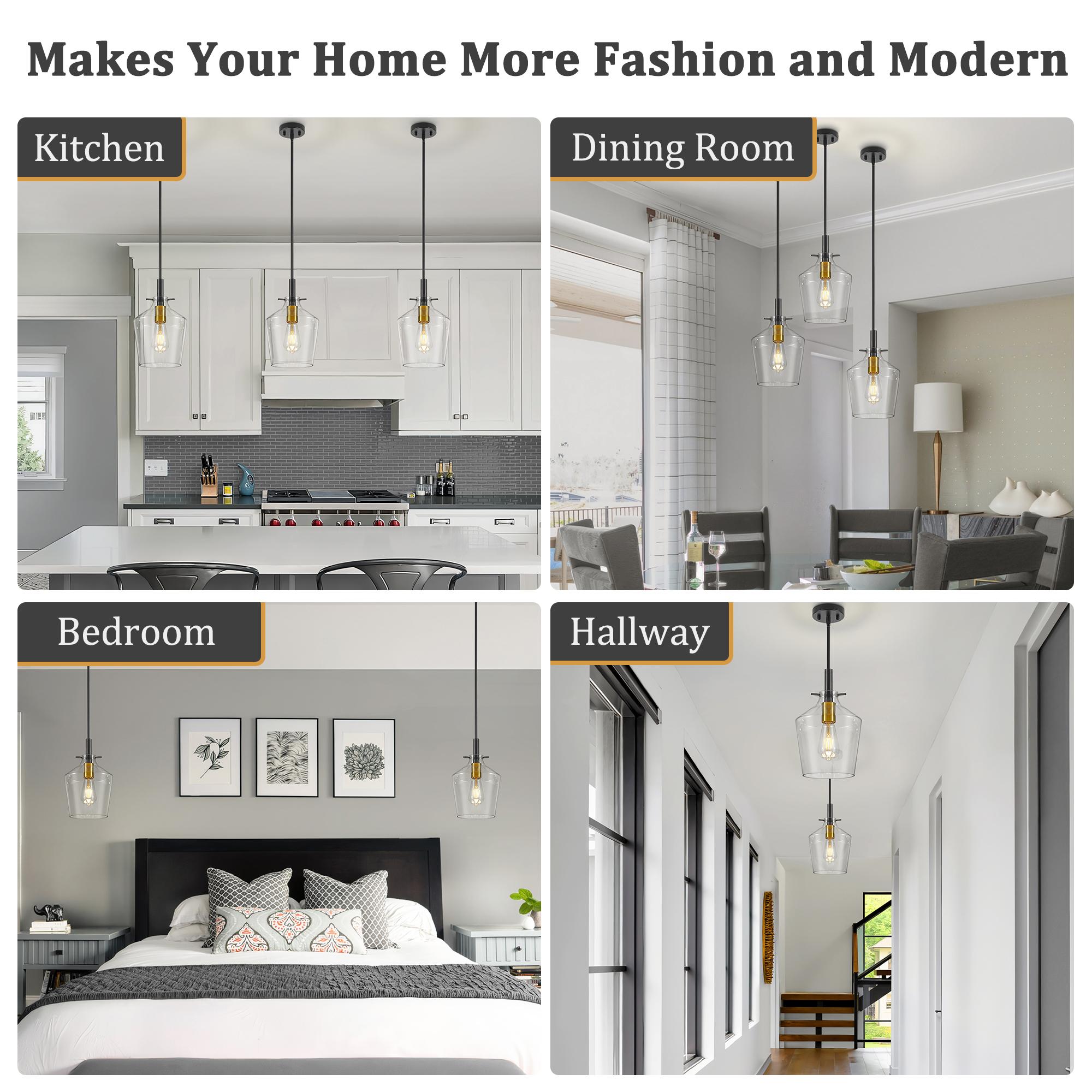 Clear Glass Bell Pendant Light Modern Single Head Hanging Lamp for Kitchen Island Black Gold Brushed Nickel Chrome Finish，E26，Bulb not included