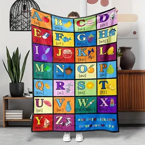 Versatile Alphabet Pattern Flannel Throw Blanket - Perfect Gift for Beginners, Ideal for Naps, Sofa, Camping & Travel - Durable, All-Season Comfort, Wearable Blanket