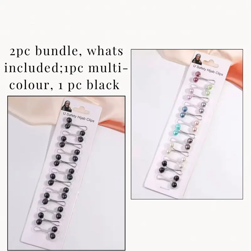 2 pack bundle Hijab safety pins, safety pins, U-Shaped Headscarf Pins - 12pcs with Pearl Accents for Hijabs, Shawls & Scarves - High-Quality Accessories for Muslim Women