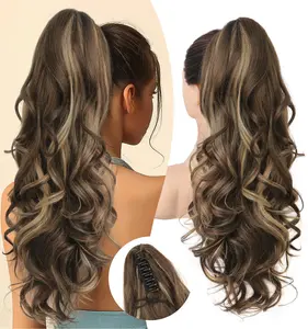 【Flash Sale】HMD 18/24inch Long Curly Wavy Claw Clip in Ponytail Hair Extensions for Women Curly Wavy Loose Deep Wave Hairpieces for Daily Wear