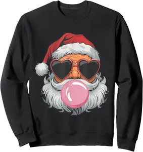 Retro Cute Santa Christmas Blowing Bubble Gum Vintage Girly T-Shirt, Sweatshirt, Hoodie