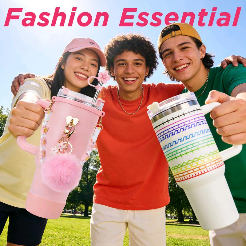 Stainless Steel Vacuum Insulated Cup with Handle and Straw for Children's Women Valentine's Day Birthday Gifts Set, Keep Cold, Hot & Ice, Portable Drinkware Tumbler Water Bottles, Bottled, Flasks funny Tumbler Drinkware Tea Iced Tea girl gifts friendship