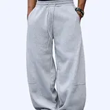 Men’s Plus-Size Winter Warm Drawstring Sweatpants - 100% Polyester, Unisex Straight-Leg Wide-Waist Casual Athletic Pants with Pockets, Comfortable Mens Clothing, Fashion Streetwear Bottoms for Students