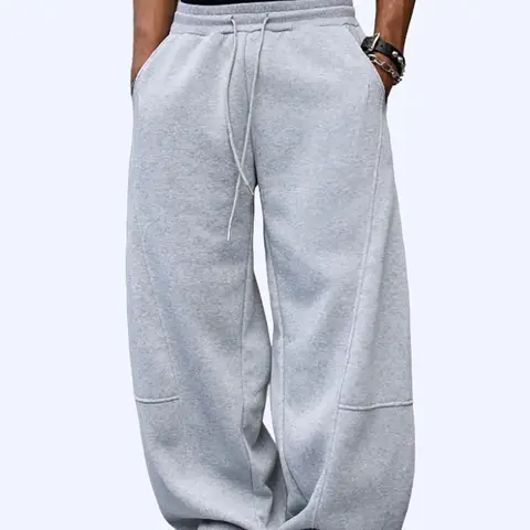 Men’s Plus-Size Winter Warm Drawstring Sweatpants - 100% Polyester, Unisex Straight-Leg Wide-Waist Casual Athletic Pants with Pockets, Comfortable Mens Clothing, Fashion Streetwear Bottoms for Students
