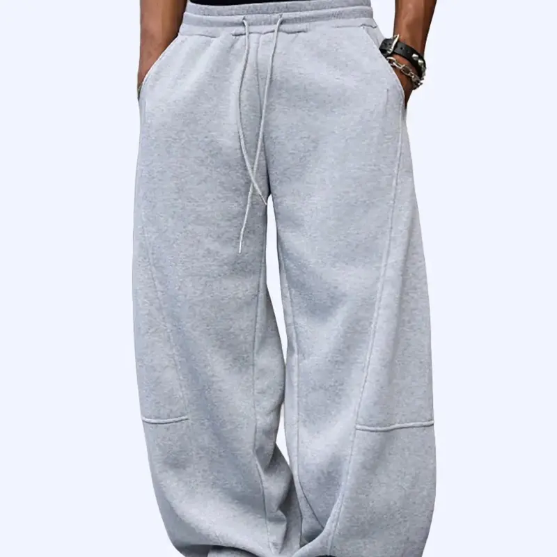 Men’s Plus-Size Winter Warm Drawstring Sweatpants - 100% Polyester, Unisex Straight-Leg Wide-Waist Casual Athletic Pants with Pockets, Comfortable Mens Clothing, Fashion Streetwear Bottoms for Students
