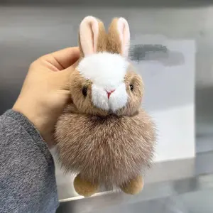 Real fox fur cute little rabbit car key schoolbag buckle pendant ins plush doll bag backpack fur ball pendant