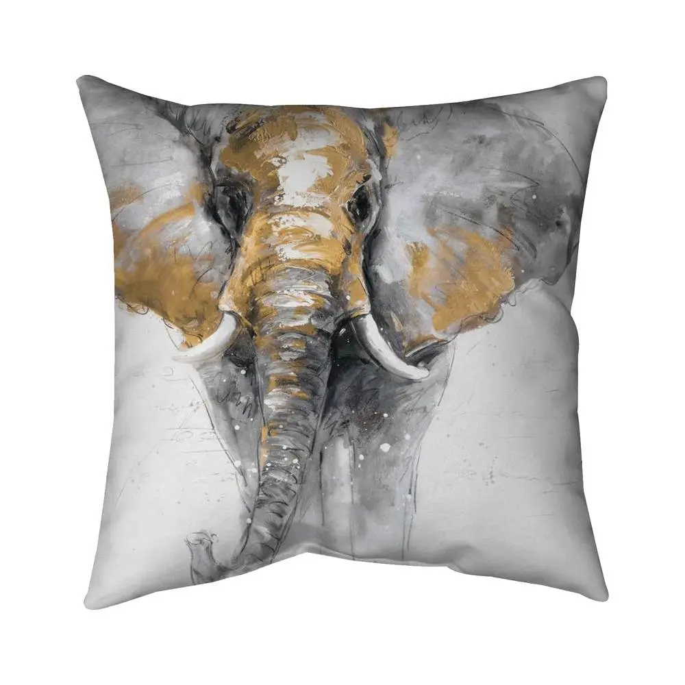 Begin Home Decor 5541-1616-AN54-1 16x16 in Plush Polyester Fill Elephant Gray Animal Creative Decorative Cushion - Golden Elephant Bedding Accent Pillow, Plush Texture