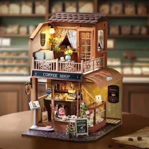 DIY Miniature House Kit B-033 Sakura Landscape or B-034 Cat Cake Shop, Creative Room Decor with Furniture, Miniature Set, Wooden Craft Gift for Women