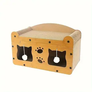 【Already have 10K favorites】2 in 1 Cat Bed with Scratching Board Pet Furniture for Indoor Cats Suitable for multiple cats Durable Double Layer Design Cat Bed Stylish and Comfortable Cat Furniture for All Seasons Wooden cat bed