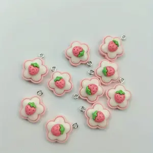 20pcs Strawberry & Flower Resin Charms, Beads Charms, Pink and White with Metal Loop - Perfect for DIY Jewelry Making, Diy Jewelry Accessories & Craft Decorations, Accessory Embellishments|Decorative Pendants|Durable Metal Loop