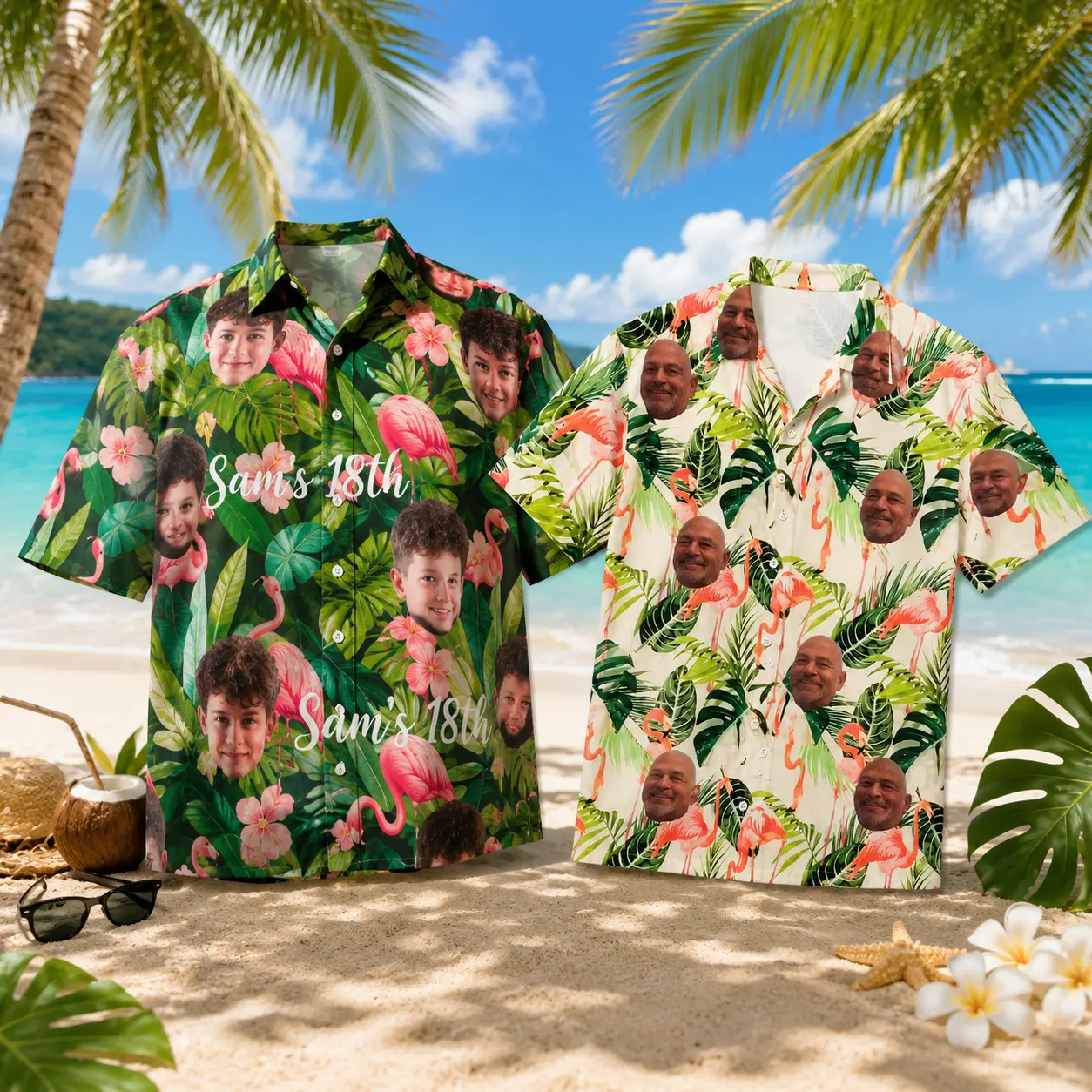 Custom Hawaiian Shirt with Face, Personalized Photo & Text Aloha Shirt, Funny Beach Party Shirt, Birthday Gift for Dad, Grandpa, Bachelor Party, Pool Party, Vacation Shirt