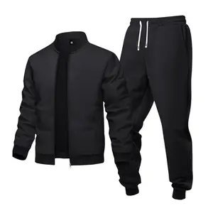 Spring and autumn men's jacket set 2-piece sports casual jacket casual trousers sweatpants solid color basic style classic all-match retro simple daily outdoor running clothes