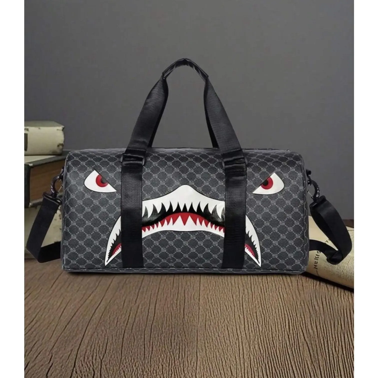 Shark Print Large Capacity Duffle Bag Oxford Cloth Portable Travel Handbag With Detachable Strap Lightweight Weekender Bag For Camping Holiday Sports