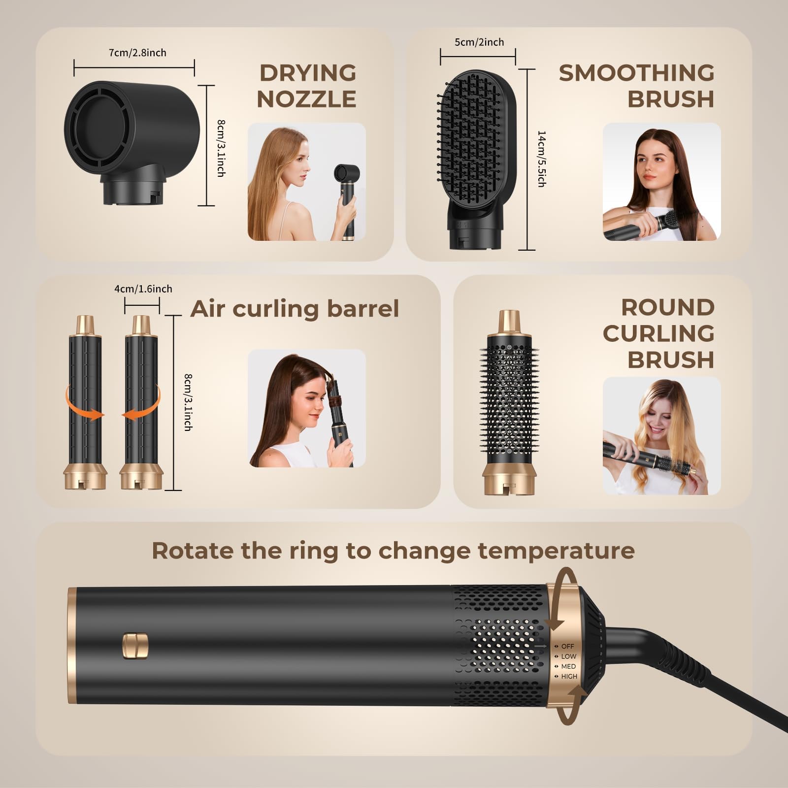 5 in 1 Blow Dryer Brush, Upgrade Hair Dryer Brush Air Curler Air Curling Wrap Styler, Detachable Hot Air Brush Negative Ion Curling Brush Iron, Hair Styling Tools for Drying Curling Straightening