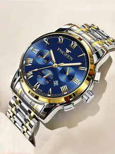 Men's Business Fashion Round Dial Analog Quartz Watch, Fashion Luminous Calendar Watch for Party, Daily Clothing Decor, Trendy All-match & Exquisite Watch for Birthday Gift with Box