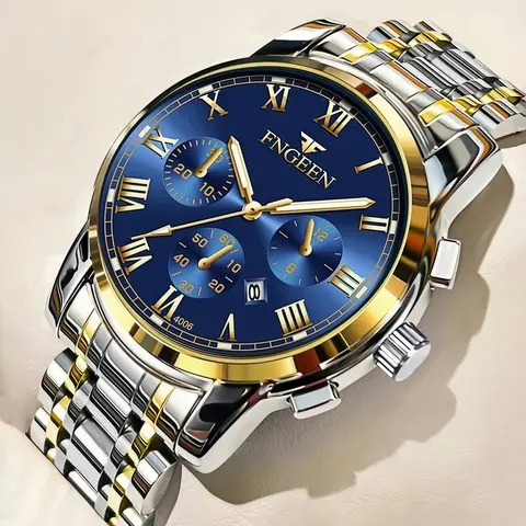 Men's Business Fashion Round Dial Analog Quartz Stainless Steel Watch, Analog Watches, Luminous Calendar Watch for Party, Daily Clothing Decor, Watch for Birthday Gift with Box