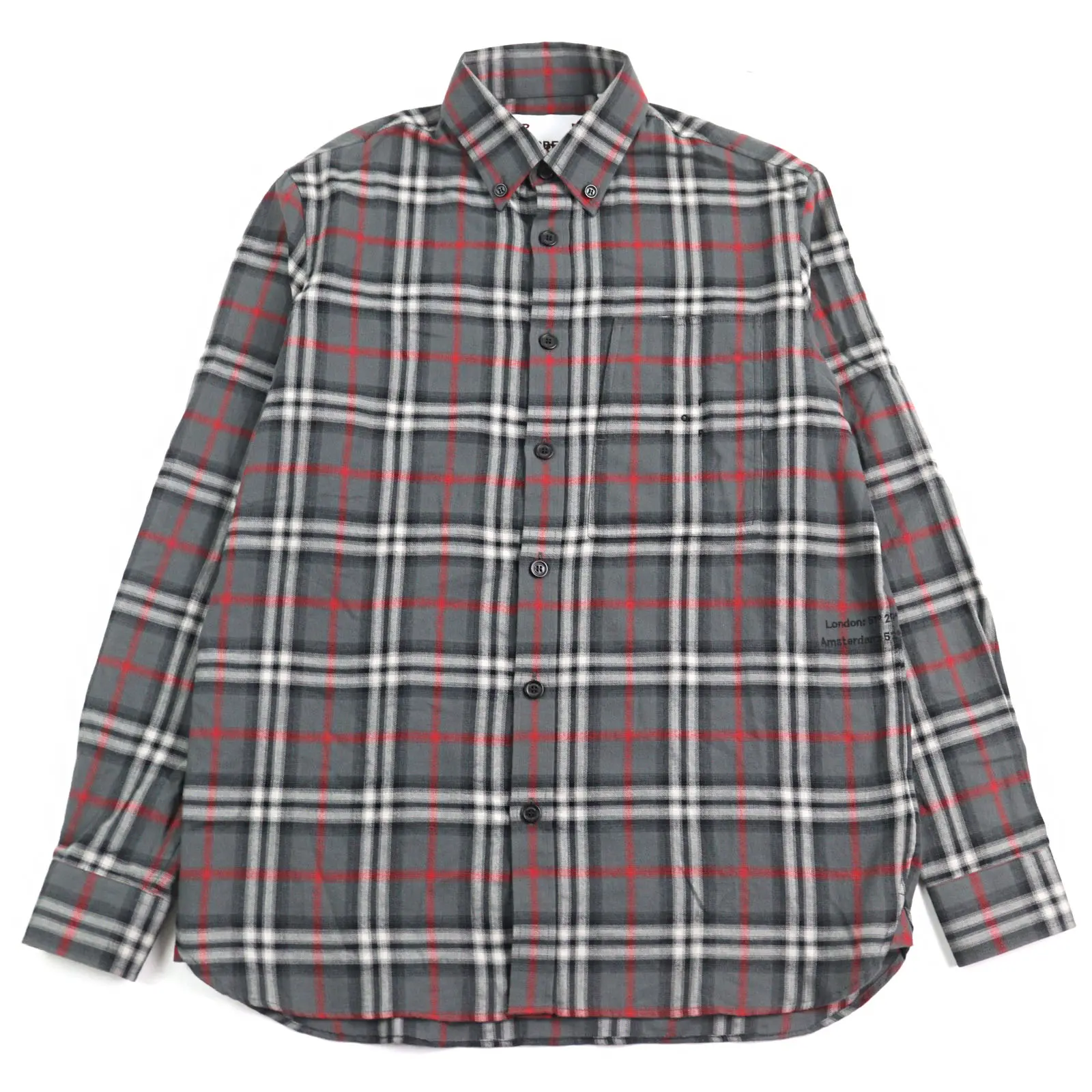 Pre-owned BURBERRY Cotton Small Leather Goods London 8057292 Embroidered Blur Check Button Down Flannel Shirt