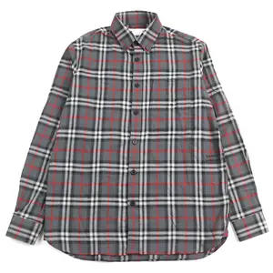 Pre-owned BURBERRY Cotton Small Leather Goods London 8057292 Embroidered Blur Check Button Down Flannel Shirt