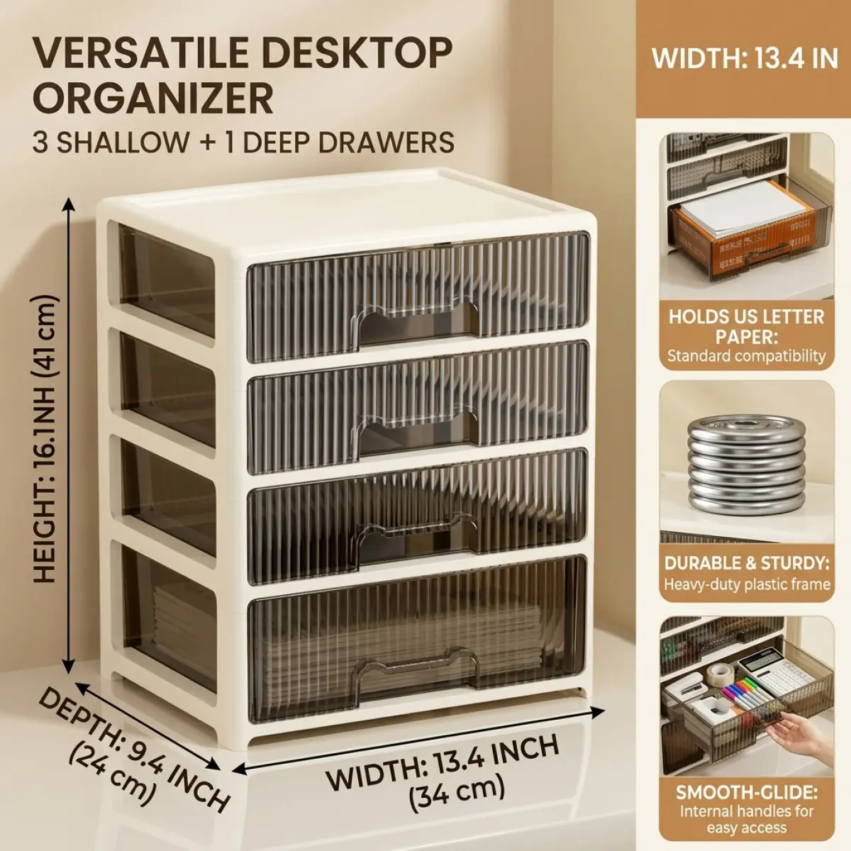 Nexapick Thick 3-Drawer Modern Multi-Size Office/Desk Storage Organizer with Handle - Odor-Free PP Plastic Transparent Cabinet for Home Organization