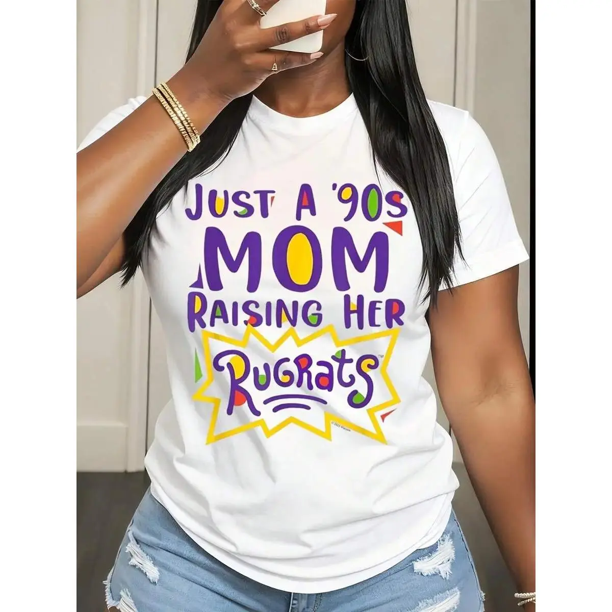 Essential Clean Fit Tee 2026 Oversized Graphic Tee Just A 90s Mom Raising Her Rugrats T Shirt For Women Vintage Nostalgic Parenting Gift 90s Themed Funny Shirt For Moms With Kids From The 90s Era Perfect For Birthday Or Mother Day Celebration Unisex Boxy