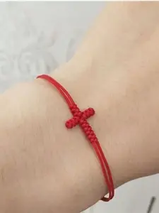 1pc Hand-Woven Red Rope Cross Bracelet For Men And Women - Adjustable Lucky Charm, Universally Symbolic Gift (Red/Black) - Suitable For Back-To-School, Graduation, Teacher's Day - A Friendship Accessory That Can Be Worn Year-Round