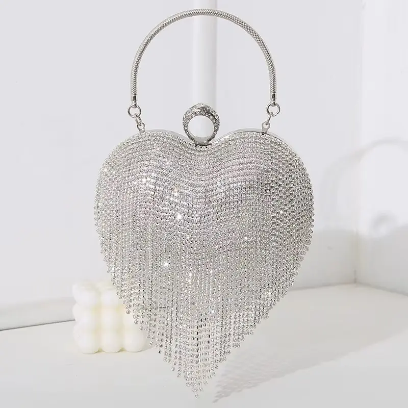Fancy and Elegant Heart Shape Rhinestone Clutch with Diamond Design for Special Occasions Wedding Dates Party Perfect Valentines Gifts
