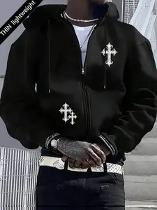 Autumn and Winter Men's Full-Zip Long Sleeve Hoodie Sports Jacket with Personalized Print Pattern Zipper Pockets Regular Fit Windproof Warm Jacket Suitable for Travel Camping Outdoor Activities Casual Sweatshirts