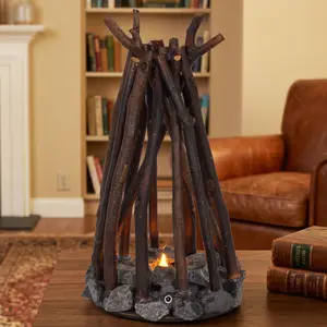 9.5 Inch Rustic Campfire LED Table Lamp with White Noise, 3 Lighting Modes, USB Powered for Bedroom Living Room Decor