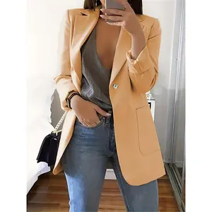 Plus Size Button Front Lapel Neck Blazer, Elegant Long Sleeve Blazer & Fall, Women's Plus Size Clothing