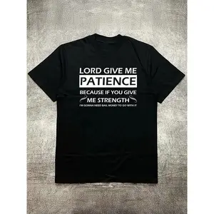 200 grams cotton men's black round neck short sleeve T-shirt, humor text pattern, hot stamping print, daily casual