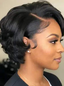 13X4 Pixie Cut Wig Human Hair Wave Style Look Short Bob with Lace  for Women, Perfect for Daily & Party Wear, Fluffy Wave Wig