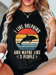 100% Cotton I Like Dolphins And 3 People Funny Dolphin Lover Vintage T-Shirt