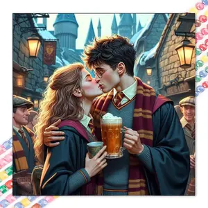 1pcs 5D DIY diamond painting kit, 5D diamond art set, DIY decoration, magical building, red-yellow scarf, cream beer. Diamond painting kit full round drill DIY, mosaic, diamond art, DIY art home decor, suitable for Halloween and Christmas.