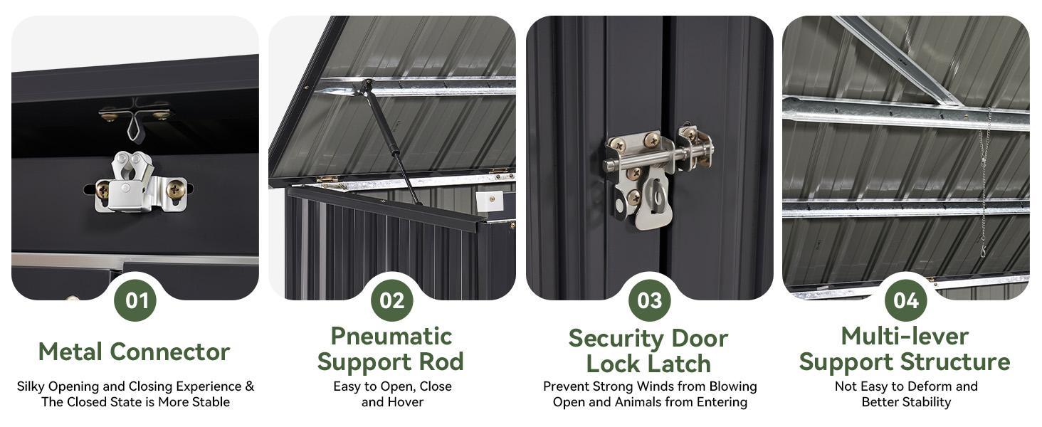 80 Cu. Ft Outdoor Trash Can Storage, 5.6x3.3 Ft Outdoor Storage Shed, Horizontal Metal Shed w/Lockable Doors & Waterproof Lid Chain - Holds Trash Cans, Toys, Garden Tools for Garden/Backyard/Patio 80 Cu. Ft Outdoor Trash Can Storage, 5.6x3.3 Ft Outdoor Storage Shed, Horizontal Metal Shed w/Lockable Doors & Waterproof Lid Chain - Holds Trash Cans, Toys, Garden Tools for Garden/Backyard/Patio