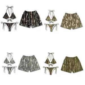 [Getaway Set] His & Hers Camo Swimsuits | Romantic Couple Matching - Tree Bark Camo Bikini & Beach Shorts