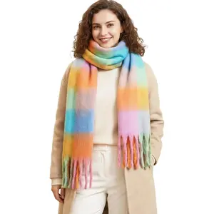 Women Winter Scarf Colorful Checked Warm Scarves Casual  Chunky Blanket Scarf Trendy Christmas  Stocking Stuffer