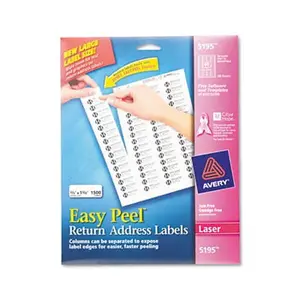 Avery Easy Peel Laser Return Address Labels 2/3 x 1-3/4 White 1500 Pack