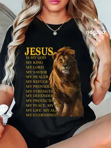 100% Cotton Unisex Jesus Is My God King My Lord My Savior Healer Christian Lion T-Shirt Christ Christian Tops