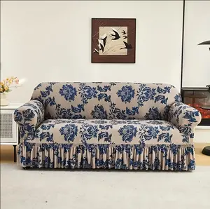 Stretch Elastic Ruffle Skirt Sofa Slipcover Anti-slip Machine Washable Couch Cover for Armchair/Loveseat/3-4 Seater