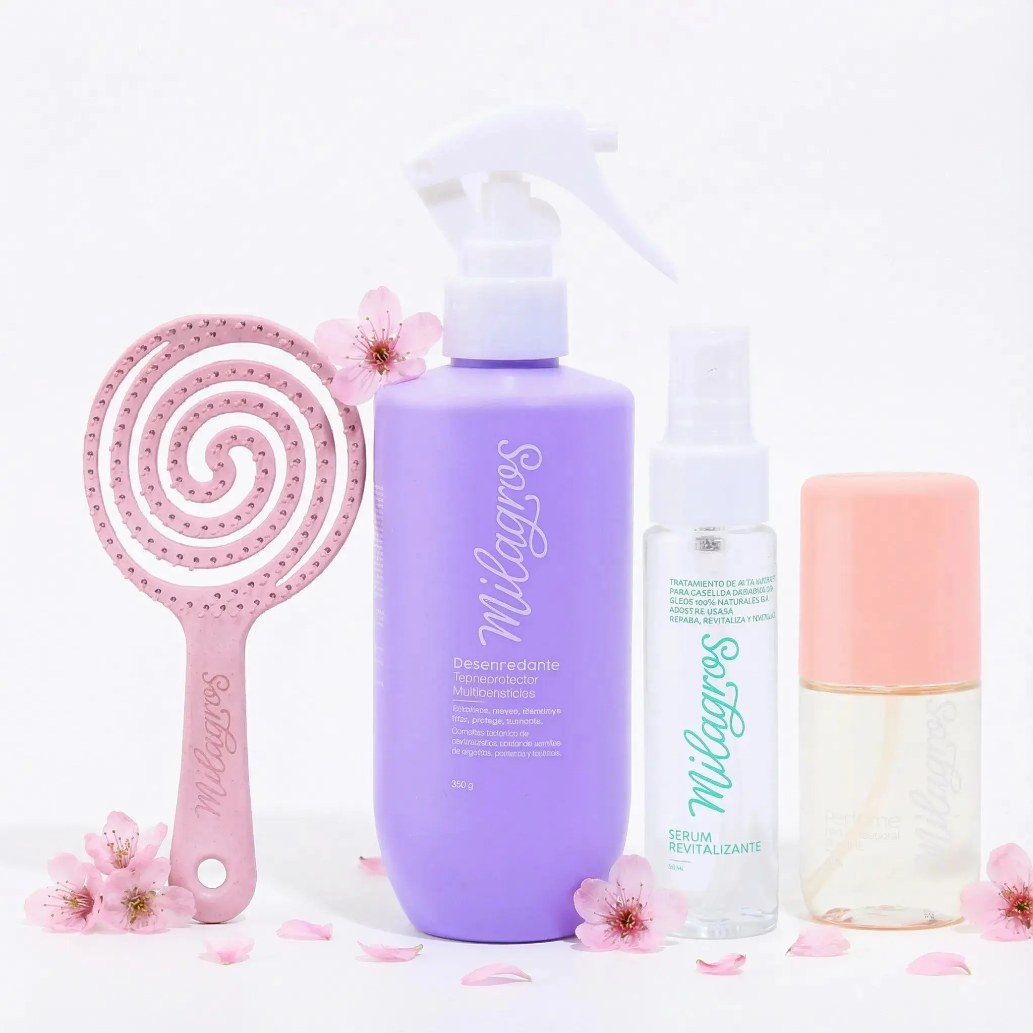 Milagros Cepillo Desenredante Masajeador, Milagros Desenredante Termoprotector, Milagros Serum Revitalizante y Milagros Perfume Sublime - Milagros Kit Cabello Perfecto (4 Pack)