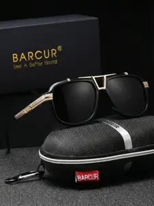 BARCUR Polarized Sunglasses For Men, Trendy Sunglasses, Fashion Oversized Square Frame With Gold Accent, UV400 Protection Anti-Glare Shades For Driving Fishing Golf, Brand Packaging, Perfect For Gift, Stylish Glasses