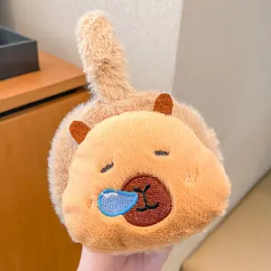 Cute Capybara Ear Warmer for - Plush Animal Ear Muffs with Capybara Face & Tail-like Fluff, Soft Brown Winter Hat for Boys & Girls, Frostproof Ear, Cold Weather Accessory (No Face Mask Required)