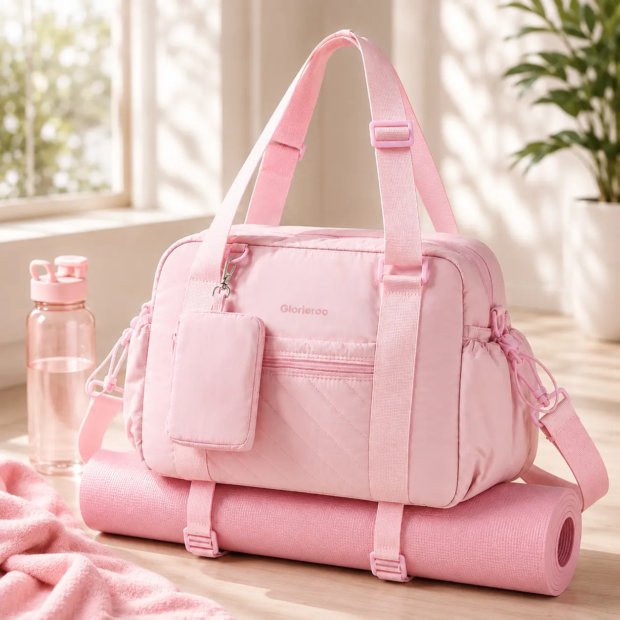 Small Puffer Gym Bag for Women, Lightweight Weekender Duffel Bag with Yoga Mat Holder, Wet Pocket, Coin Purse & Carry-On Design for Workout, Travel, Dance, Nurse & Daily Use outdoorfun Waterproof Gym Bag Yoga Fitness Bag Training Bag Quilted Sports Bag