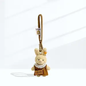 Cute Bunny Plush Keychain Backpack Pendant Bag Decoration with Lanyard Adjustable Heart Rate Couples Bracelet Set Zen Fidget Stretch